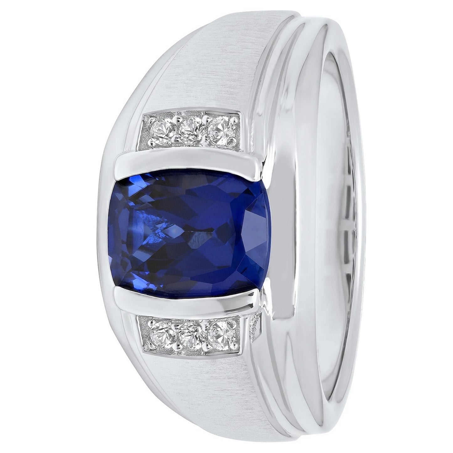 Men 18kt White Gold Blue Sapphire Ring