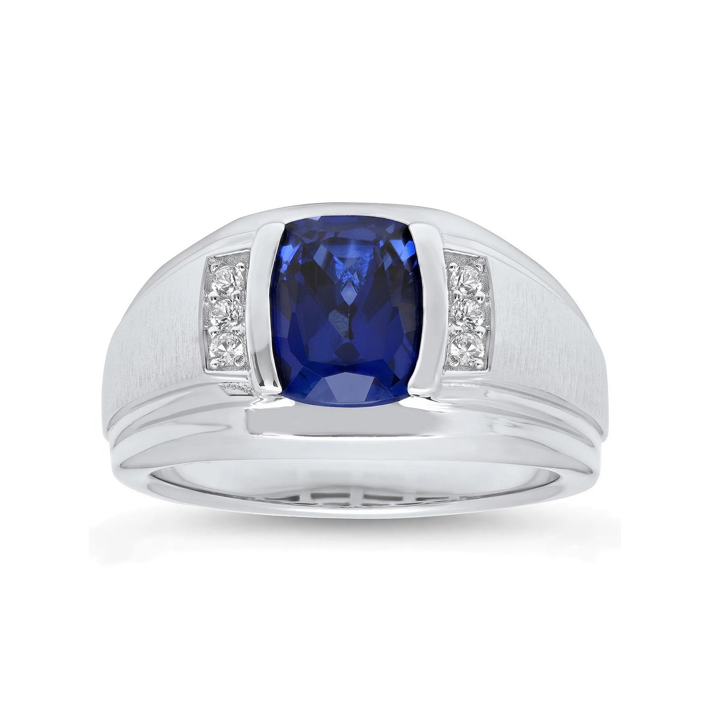 Men 18kt White Gold Blue Sapphire Ring
