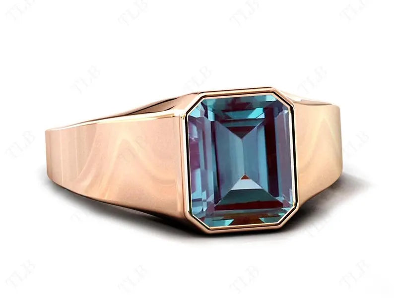 Birthstone Ring Men 18kt Gold Plated