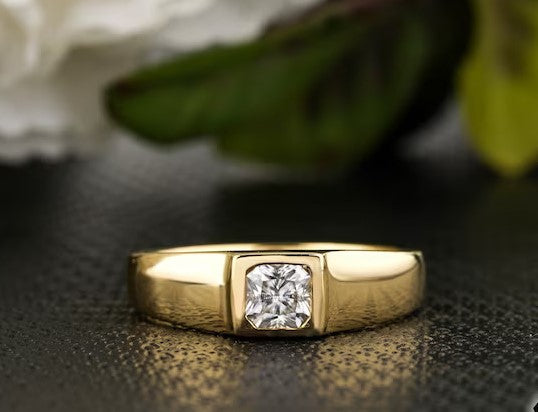 Birthstone Ring Men 18kt Gold Plated