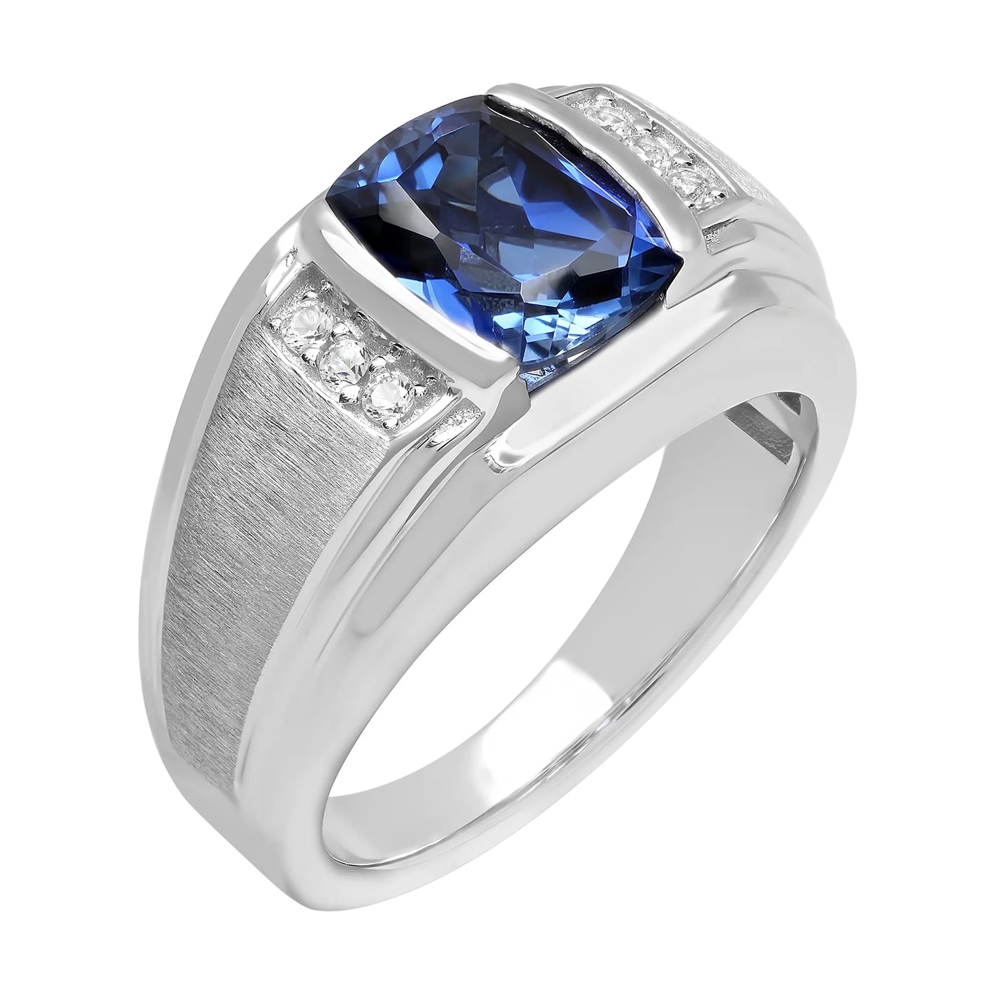 Men 18kt White Gold Blue Sapphire Ring