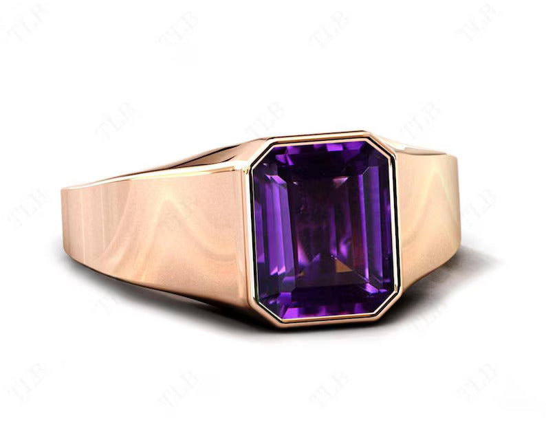 Birthstone Ring Men 18kt Gold Plated
