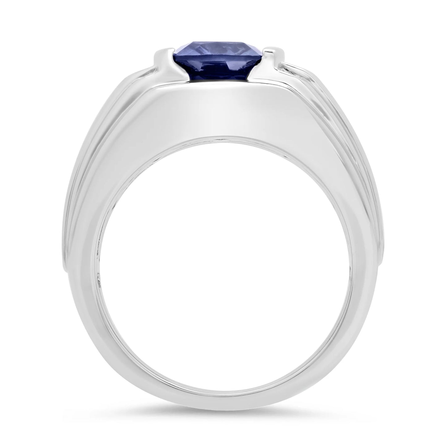 Men 18kt White Gold Blue Sapphire Ring
