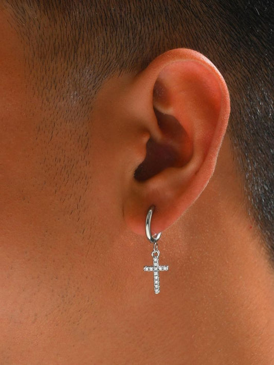Cross Dangle Earring Men