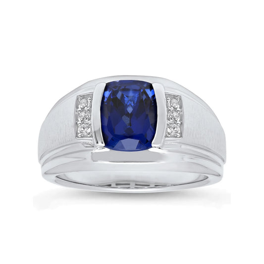 Men 18kt White Gold Blue Sapphire Ring