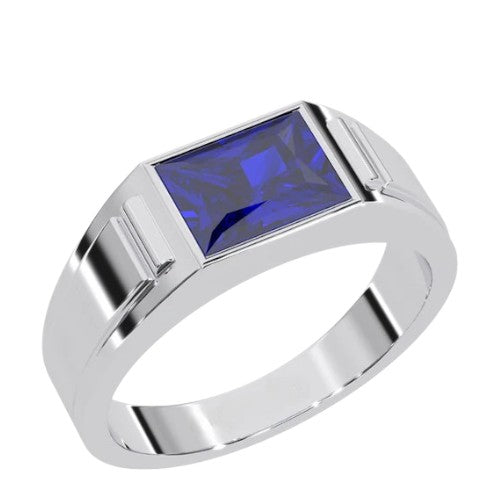 Men 18kt white gold plated blue sapphire ring