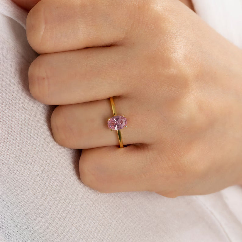 Pink Tourmaline Grace Ring, 18kt Gold Plated